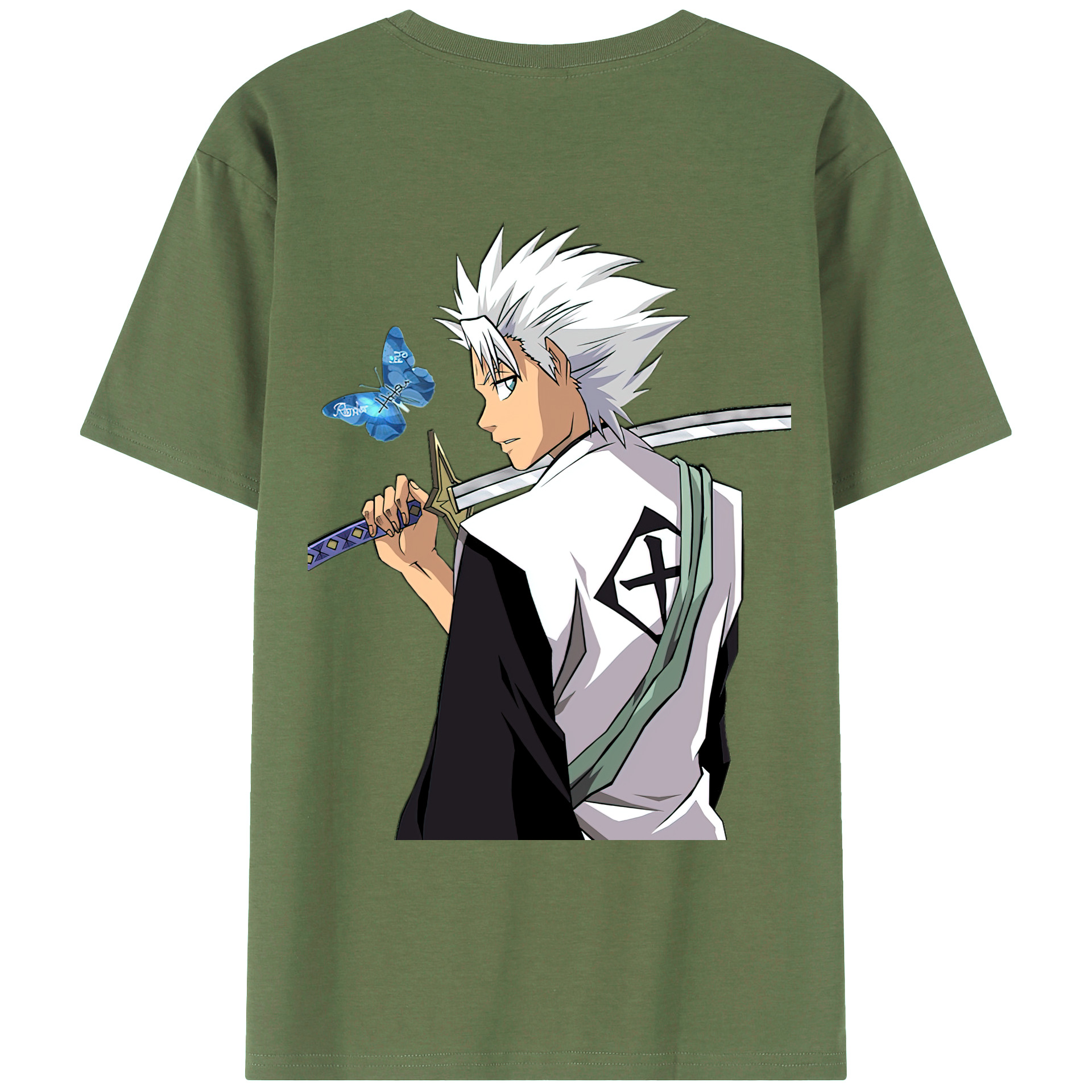 （画像用） ブリーチ 日番谷冬獅郎（ひつがや とうしろう） BLEACH Hitsugaya Toushirou 綿100％ メンズ半袖Tシャツ（バックプリント） 通気性